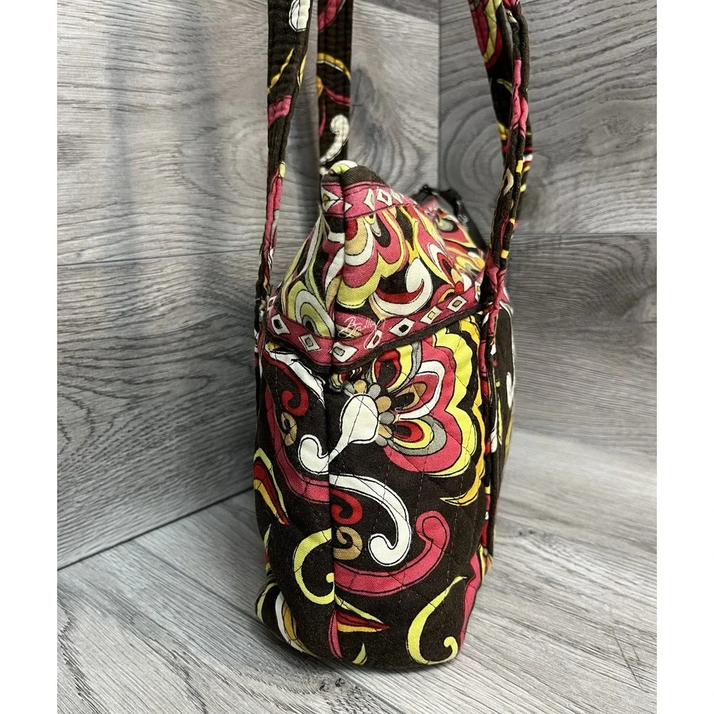 Brown Floral Shoulder Bag With Zip Closure And Matching Wallet By Vera Bradley